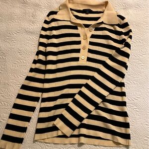 J. Crew Black and Cream Striped Cardigan